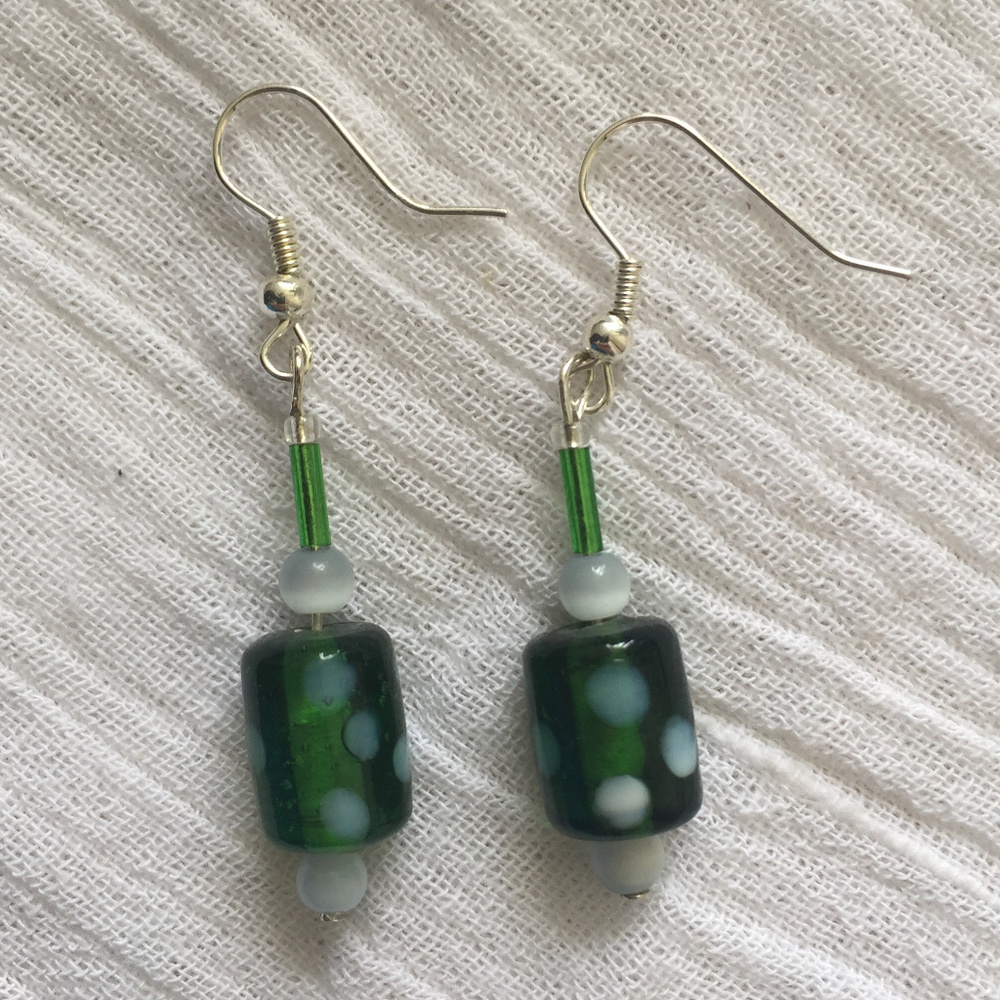 Green polka dot earrings